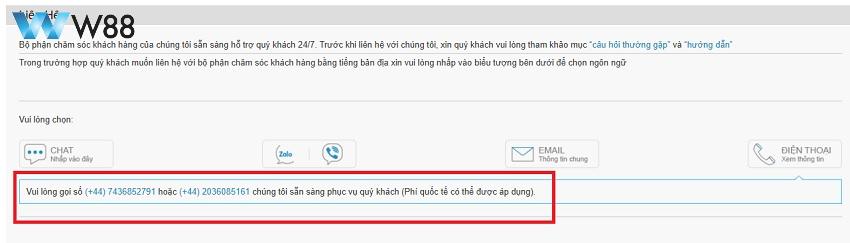 Phương thức liên hệ W88 qua số hotline