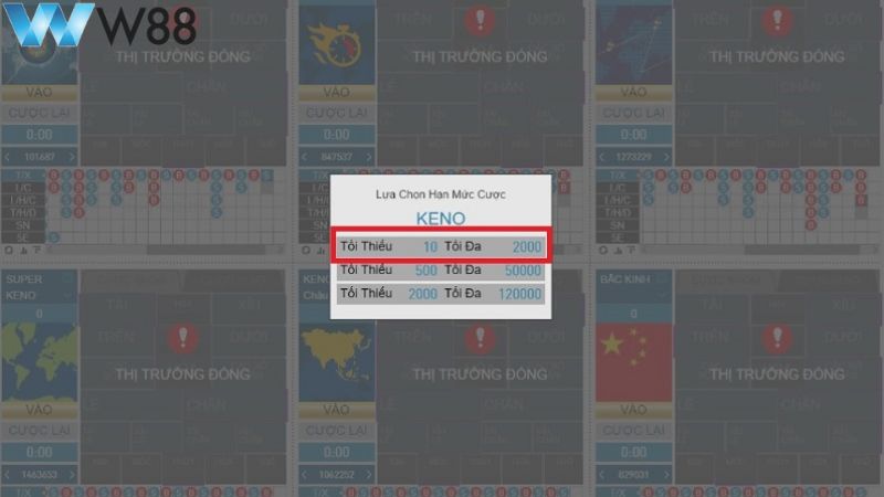 Cách đặt cược xổ số keno tại W88