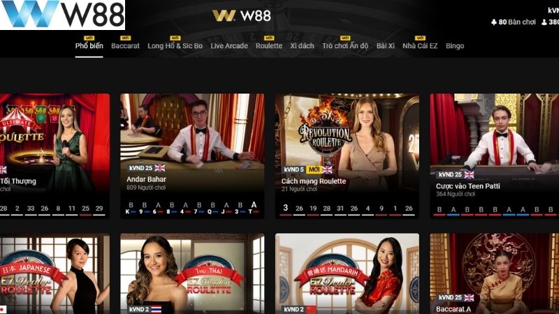 Tổng hợp trò chơi sảnh cược Ezugi Casino tại W88